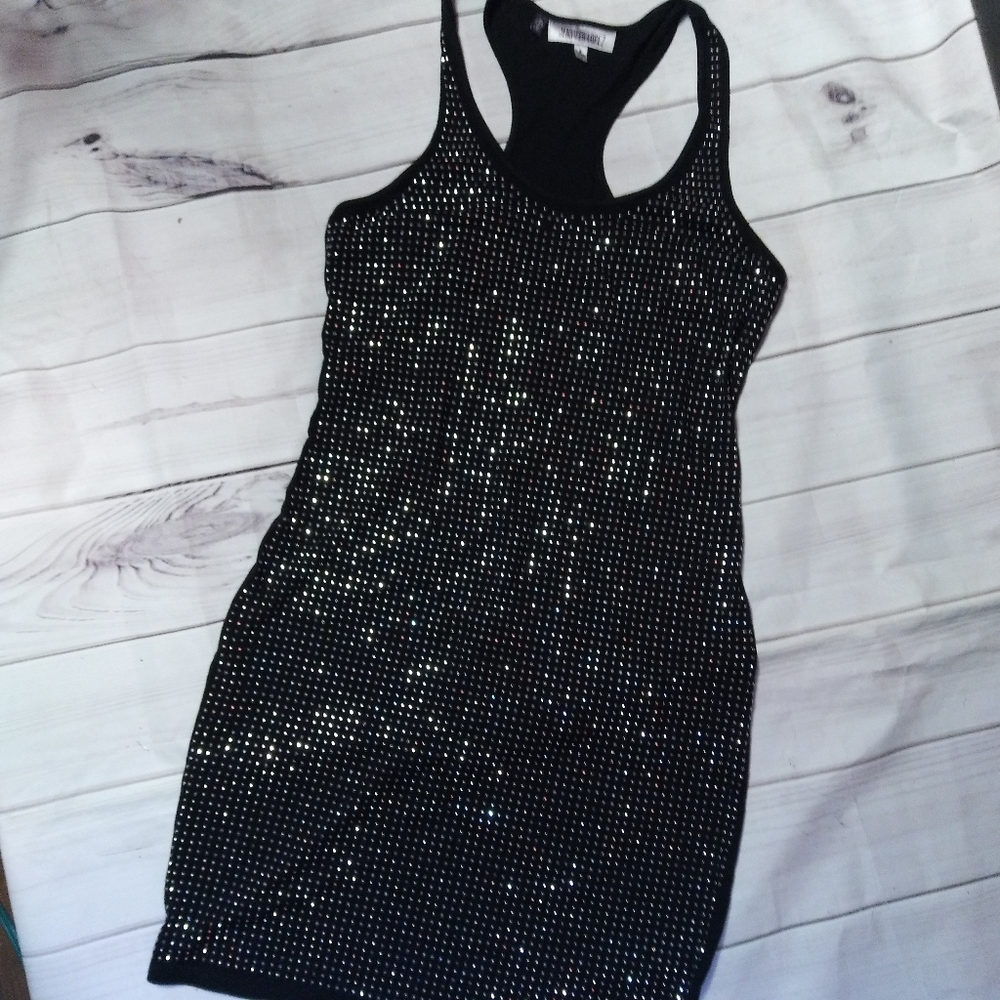 JLO bodycon sleeveless black small mini dress stud